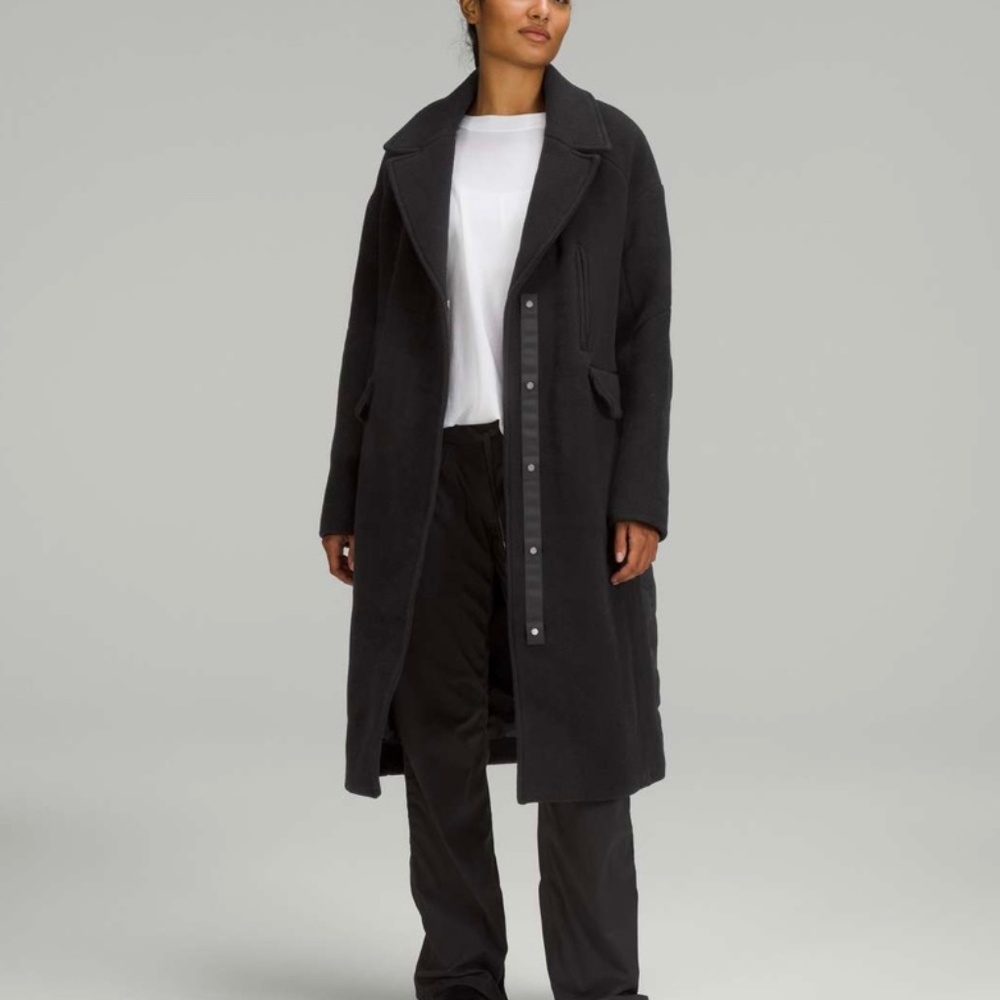 LULULEMON NWT WOOL LONG COAT BLACK SZ 14